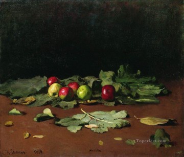 印象派の静物画 Painting - リンゴと葉 1879年 イリヤ・レーピン 印象派の静物画